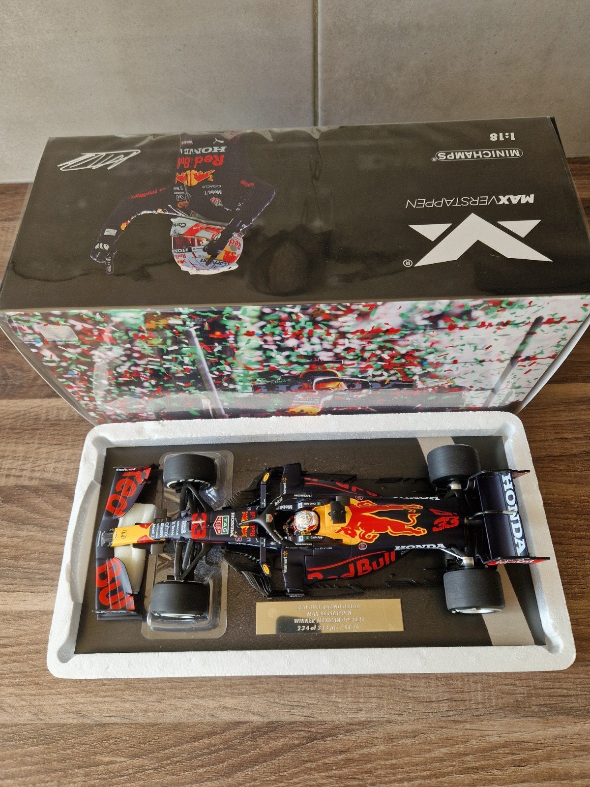 Max verstappen RB16B winnaar Mexico 2021 schaal 1/18, Ophalen of Verzenden, Nieuw, Formule 1