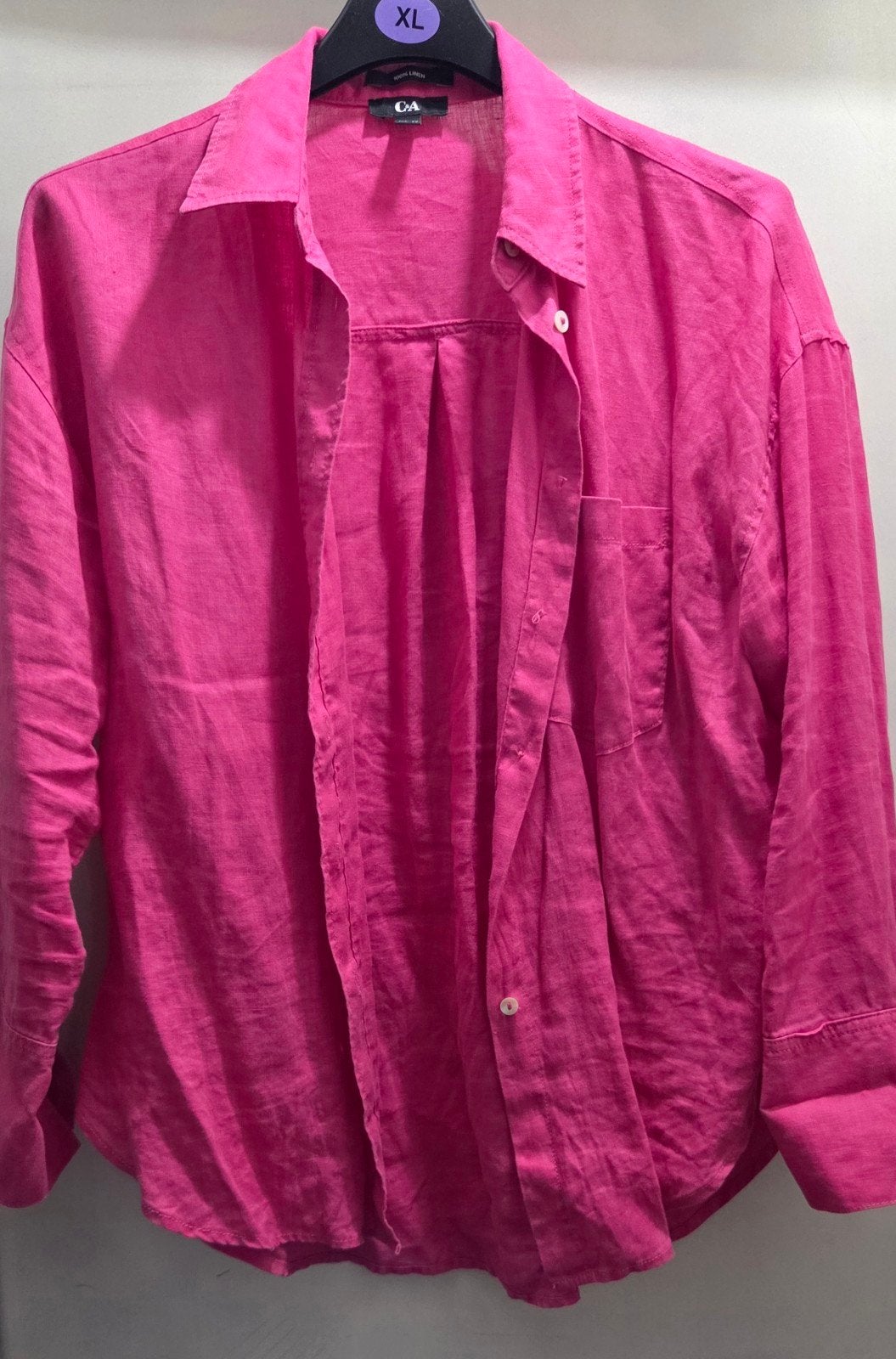 Dames blouse. Roze linnen overhemd C&A maat 36, Ophalen of Verzenden, Roze, Maat 36 (S), Gedragen