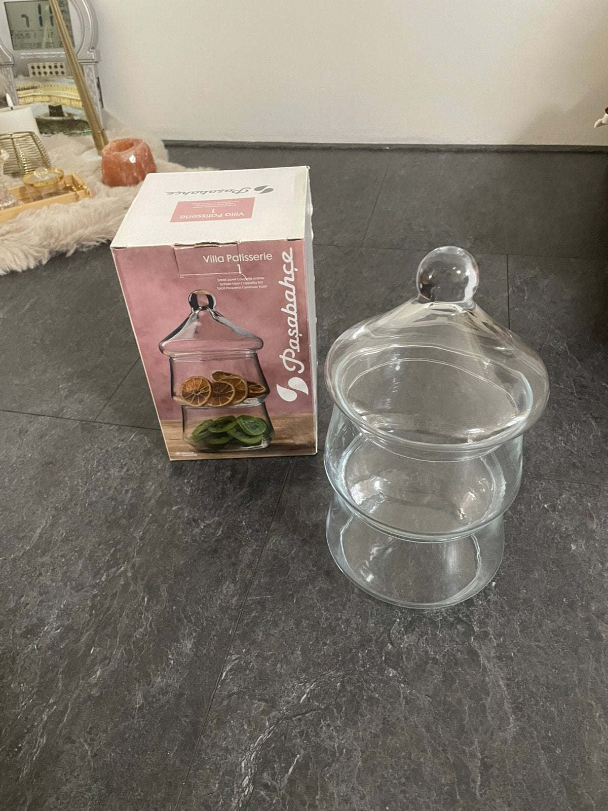 2-laags glazen bonbonnière, Huis en Inrichting, Ophalen of Verzenden, Zo goed als nieuw, Glas, Pot, Bus of Blik