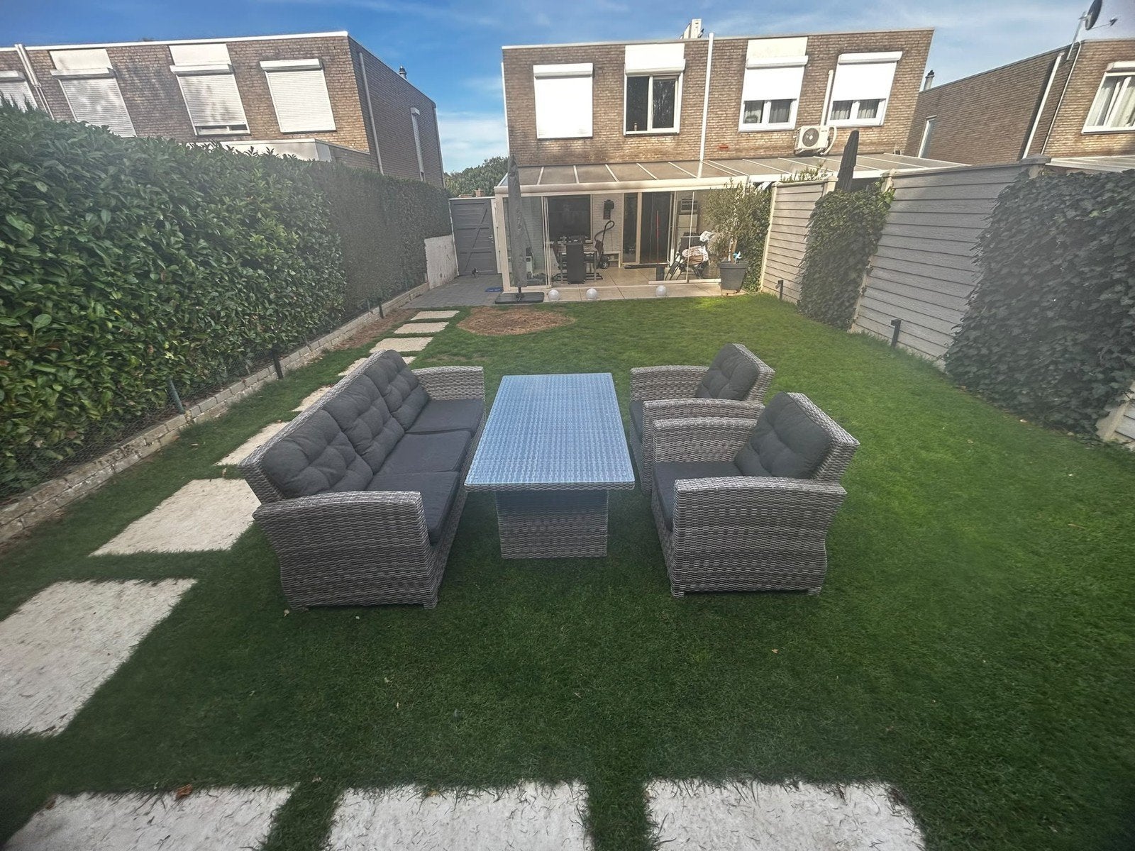 Luxe Tuinset met 3-zitsbank en 2 Fauteuils, Tuin en Terras, Ophalen, 5 zitplaatsen, Kunststof, Bank