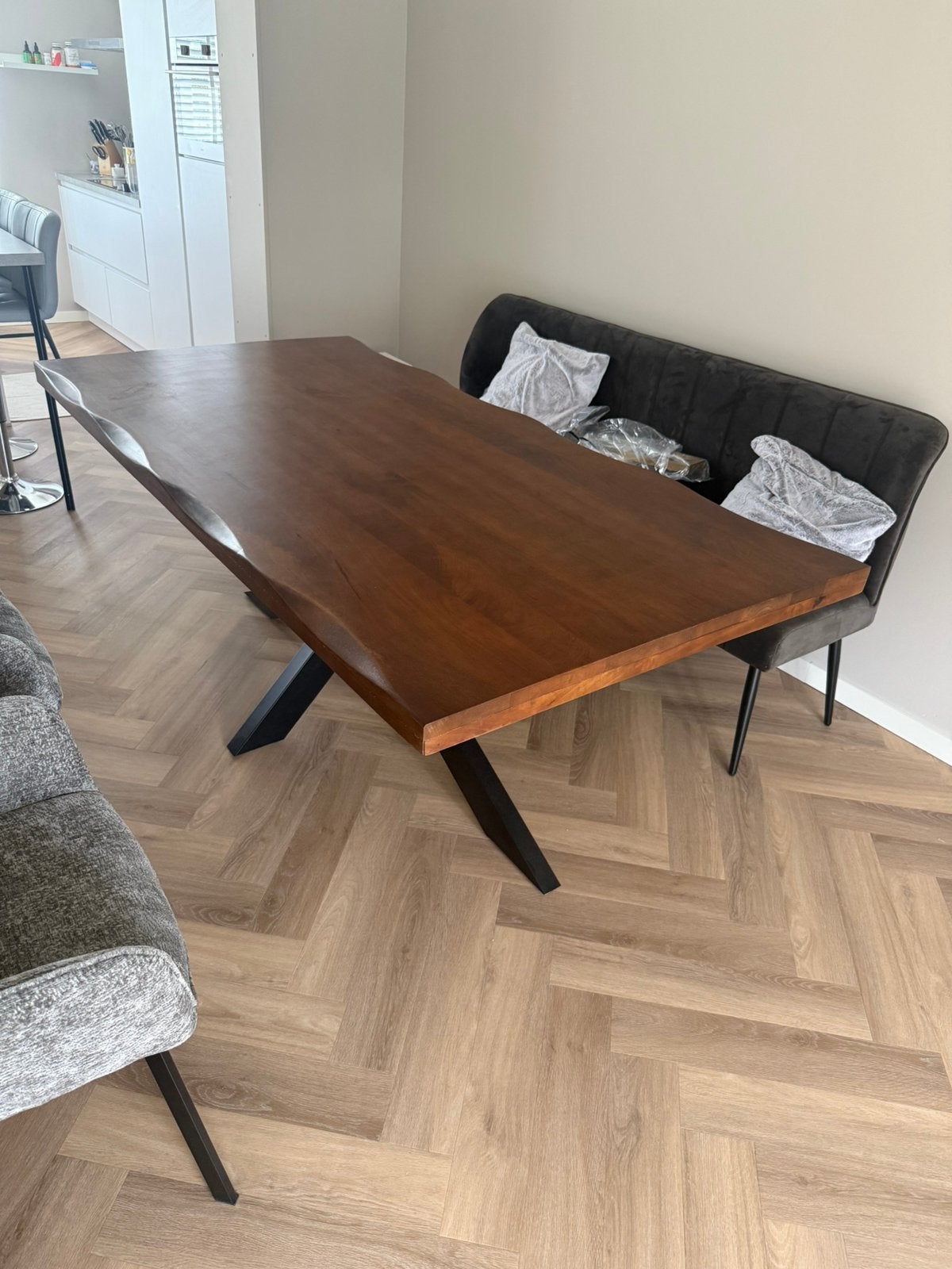 Nieuwstaat mango houten tafel 200x100, Ophalen, 200 cm of meer, 50 tot 100 cm, Zo goed als nieuw
