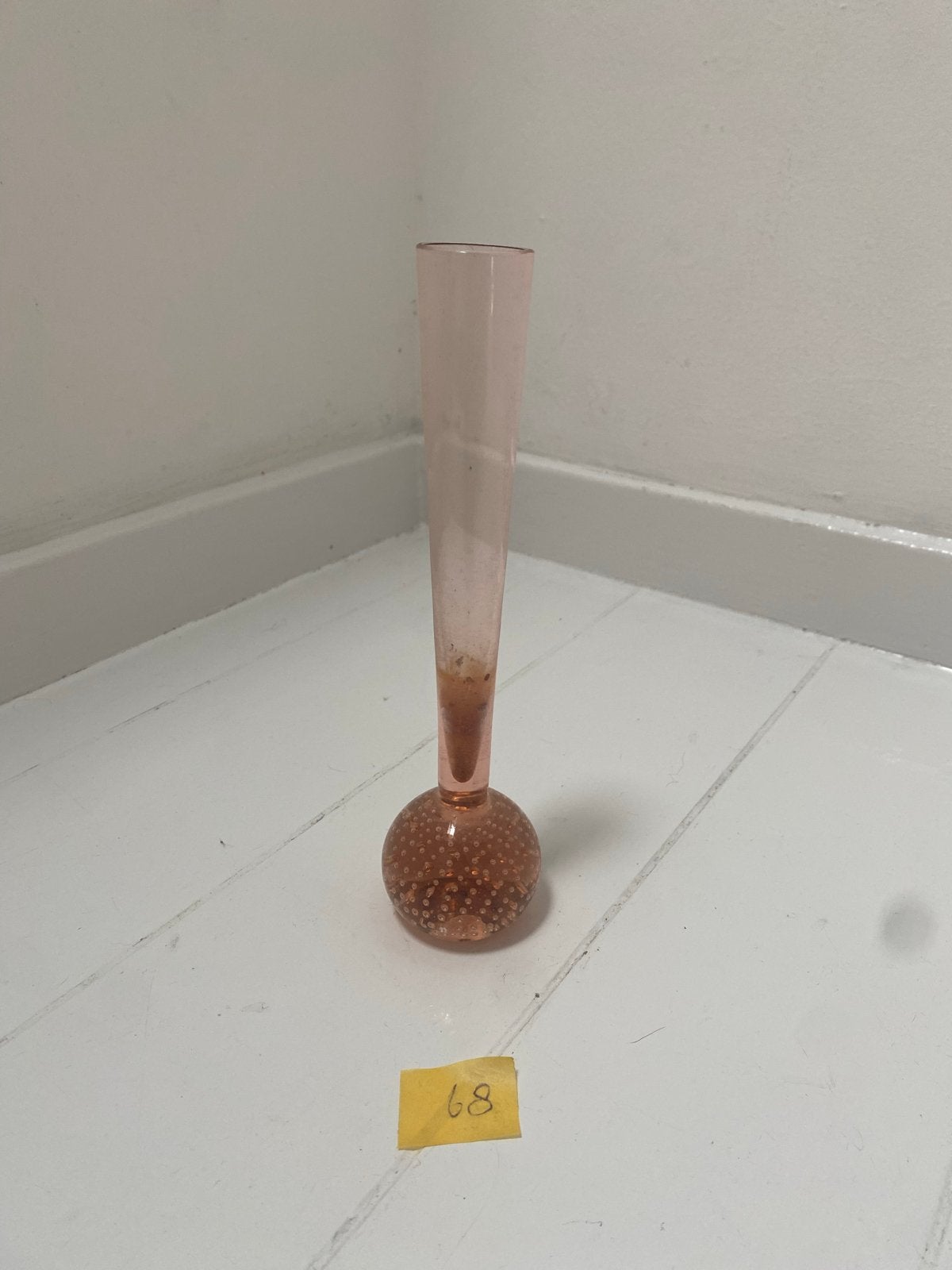 Roze glazen vaasje met bubbelbasis, Ophalen of Verzenden