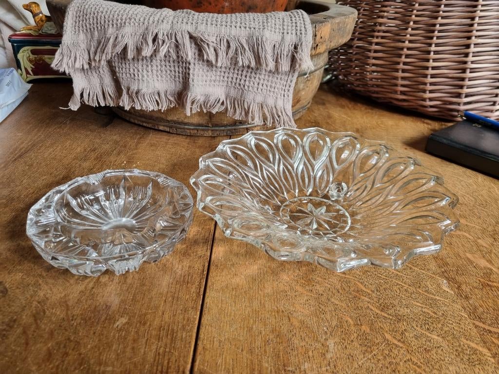 Vintage glazen schalen en asbak set, Ophalen