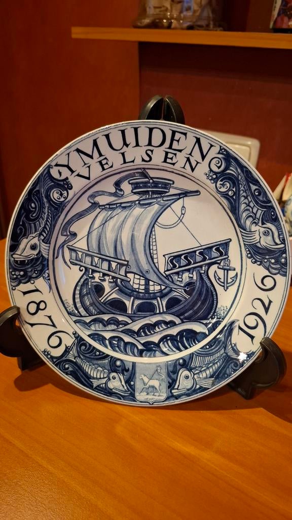 Delfts Blauw Gedenkbord IJmuiden-Velsen 1876-1926, Ophalen of Verzenden