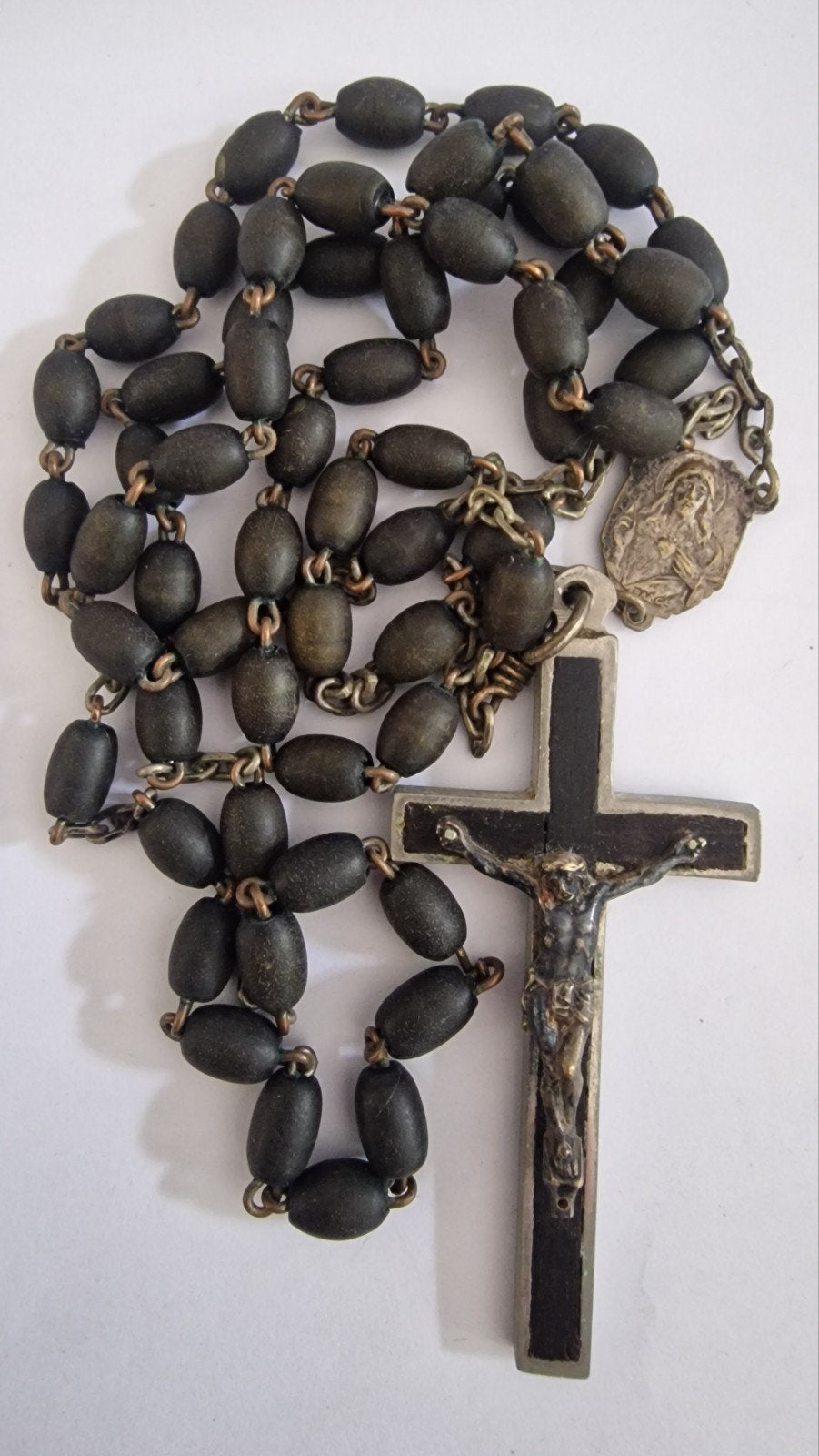 Antieke houten rozenkrans met metalen kruis, Antiek en Kunst, Ophalen of Verzenden