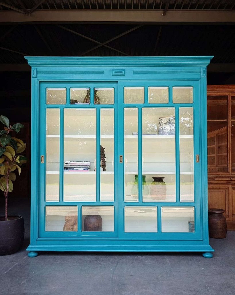 Geweldige blauwe vitrinekast "Art Deco" jaren 20/30  #3966, Metaal, -, 200 cm of meer, -