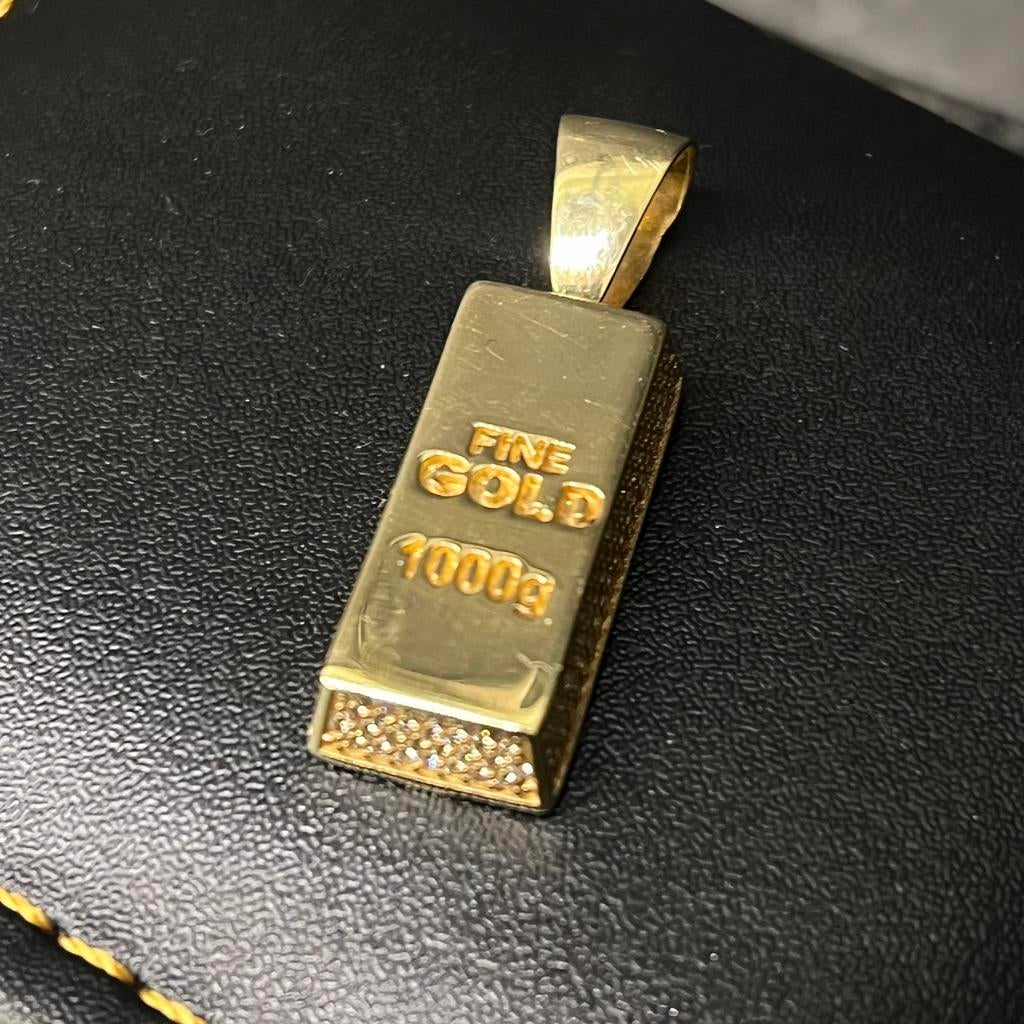 14 karaat gouden kettinghanger Fine Gold 1000g goudstaaf, Ophalen of Verzenden, Nieuw, Goud