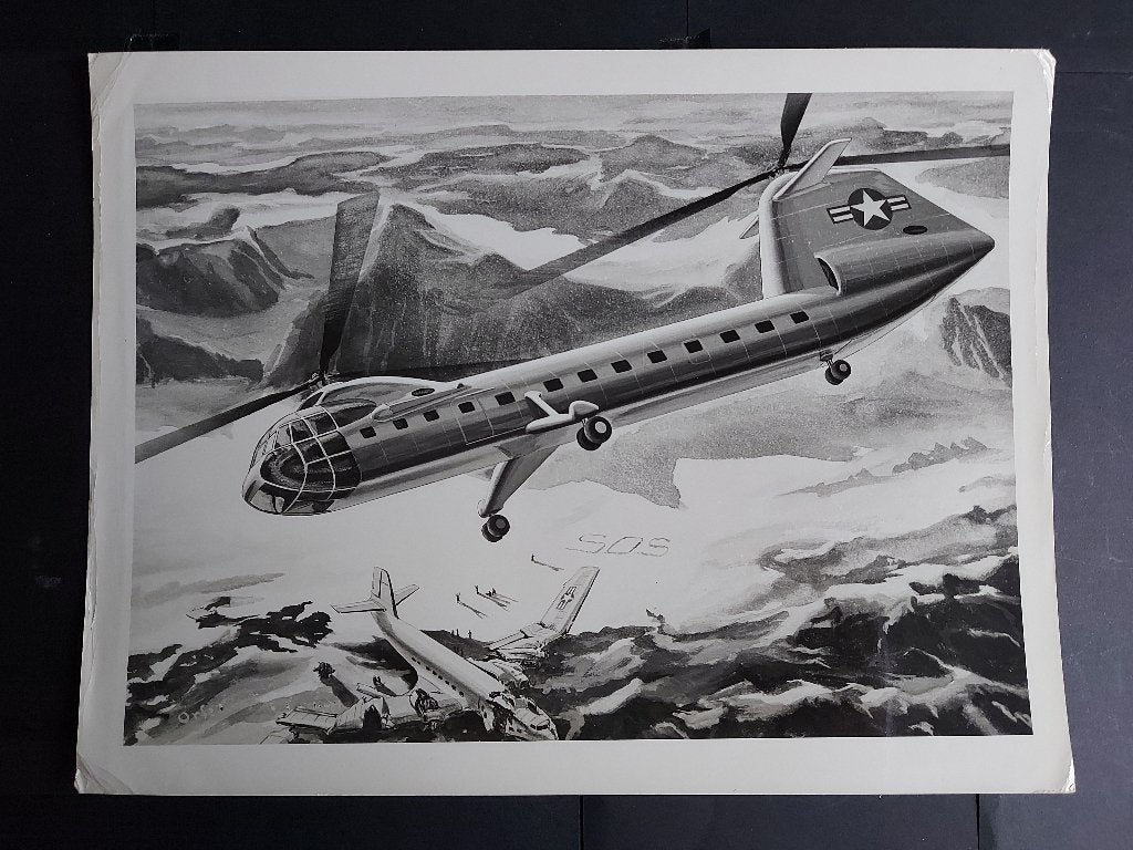 Foto van een tekening van een Piasecki XH-16 (F821), Ophalen of Verzenden, Gebruikt, Kaart, Foto of Prent