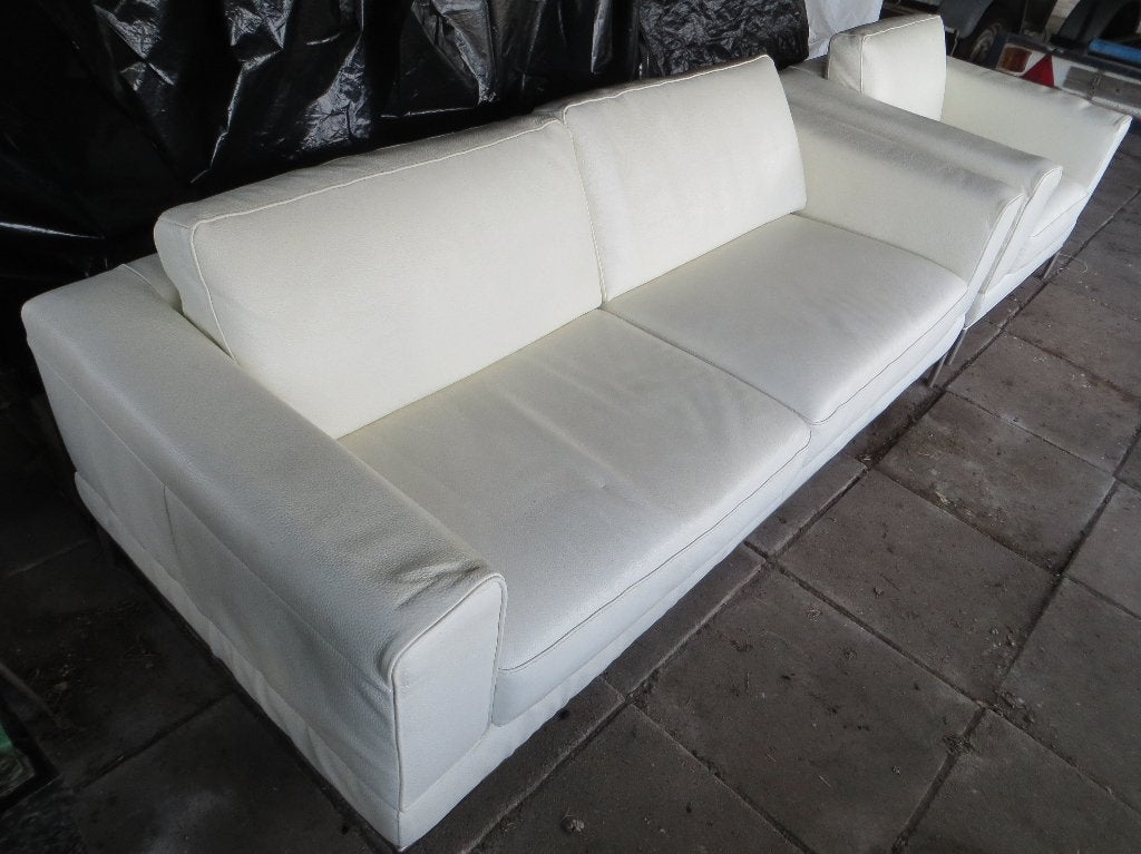 Witte leren design tweezits bank en los element / fauteuil, Huis en Inrichting, Banken | Bankstellen, Ophalen, Gebruikt, Tweepersoons