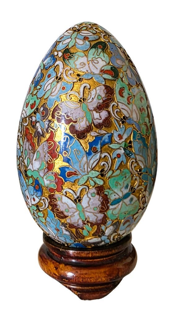 Groot cloisonné ei met vlinders., Ophalen of Verzenden