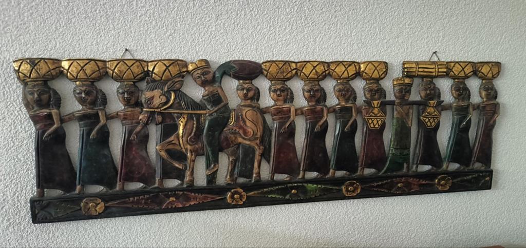 Houten wanddecoratie met Afrikaanse figuren, Groep mensen, Handgemaakt, Wanddecoratie, Hout
