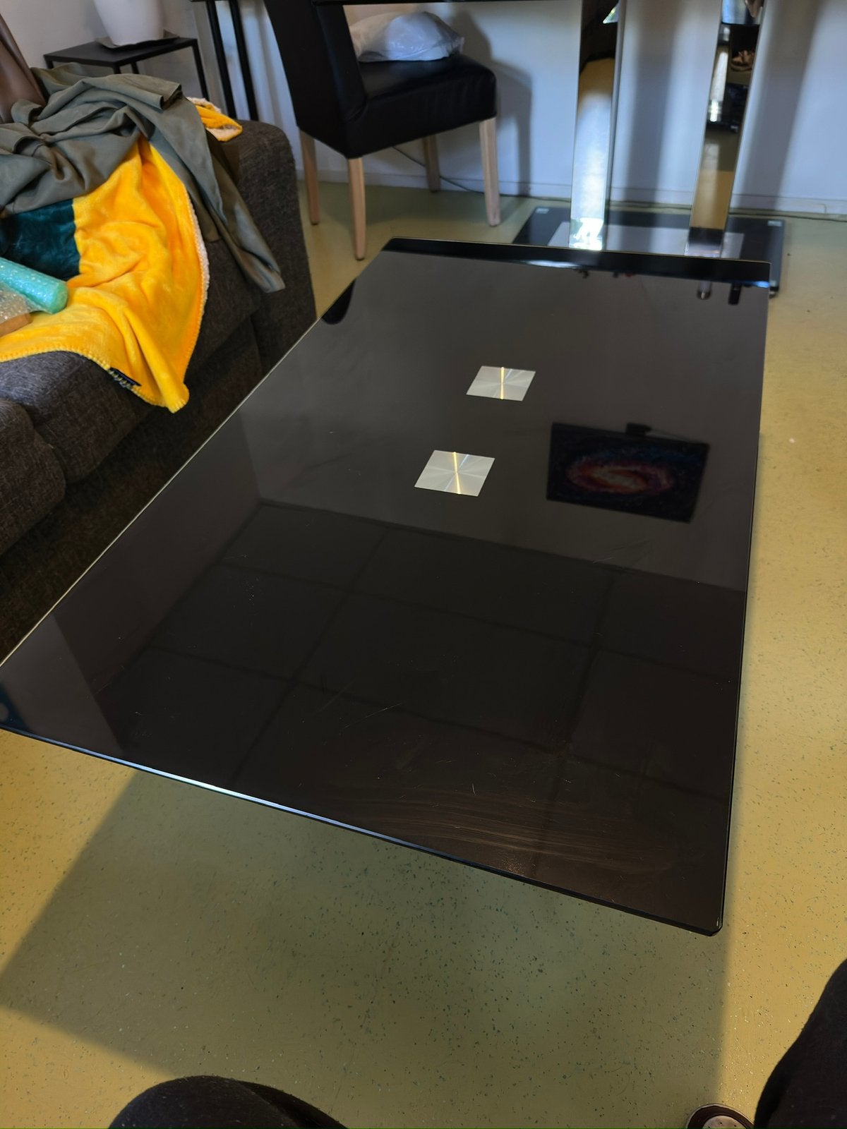 Zwarte salontafel glas, Ophalen, Gebruikt, 100 tot 150 cm, 50 tot 100 cm