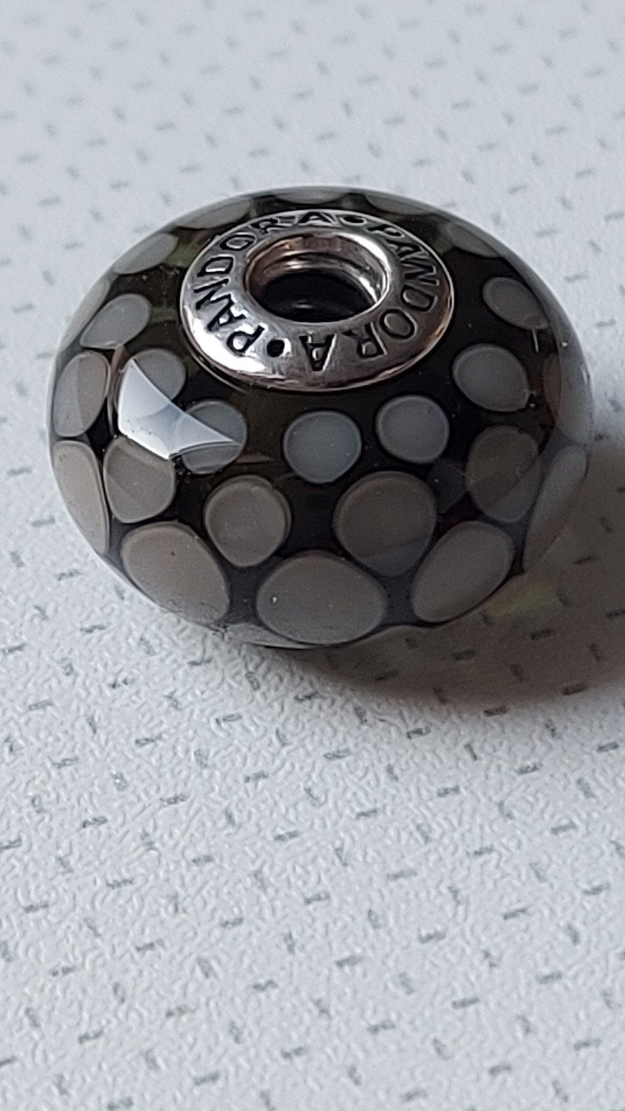 Originele Pandora grote murano glas bedel XL grijs stippen, Sieraden, Tassen en Uiterlijk, Bedels, Ophalen of Verzenden, Zo goed als nieuw