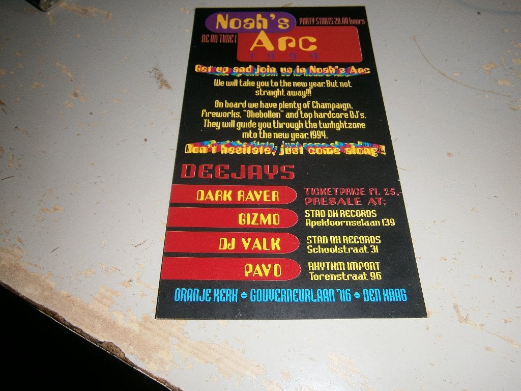 NOAH'S ARC 1994 - Oranje Kerk Den Haag - 31 Dec. '93 Flyer, Ophalen, Rechthoekig Staand, A4 of kleiner, Zo goed als nieuw