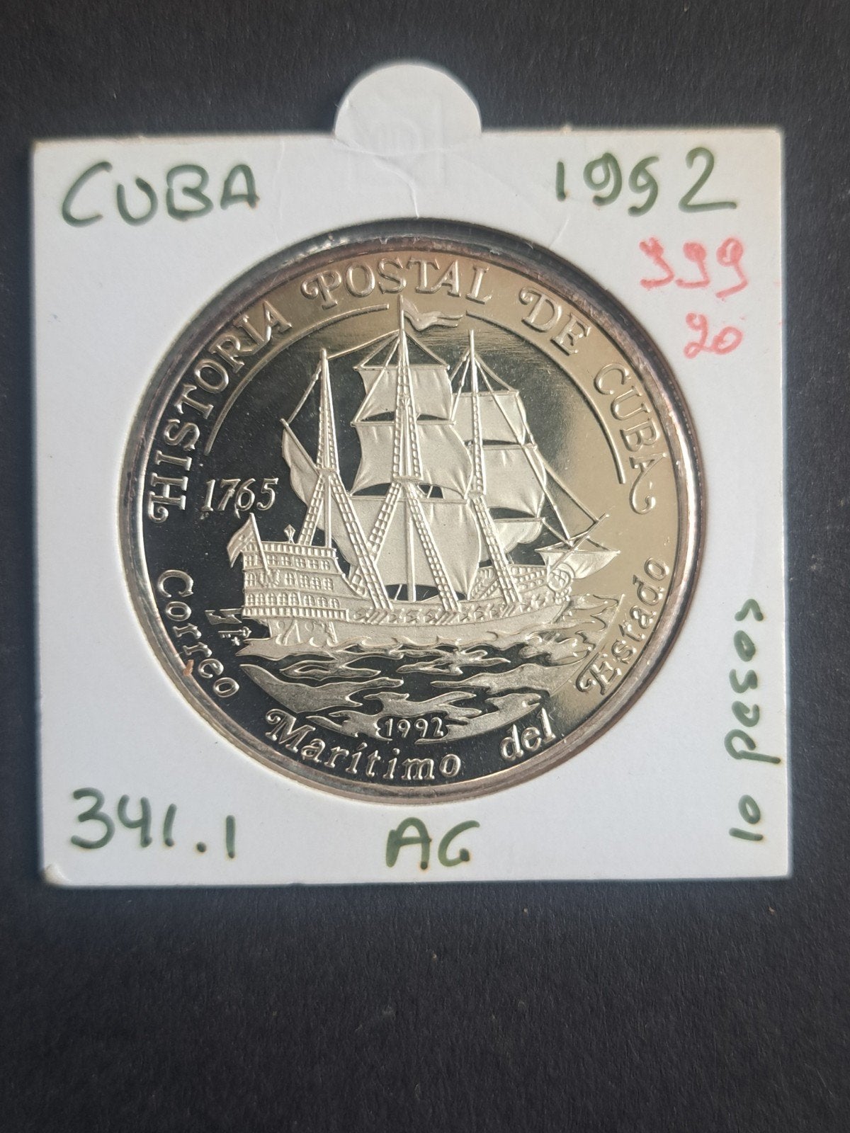Cuba 10 pesos 1992 proof, Postzegels en Munten, Ophalen of Verzenden, Midden-Amerika, Losse munt, Zilver