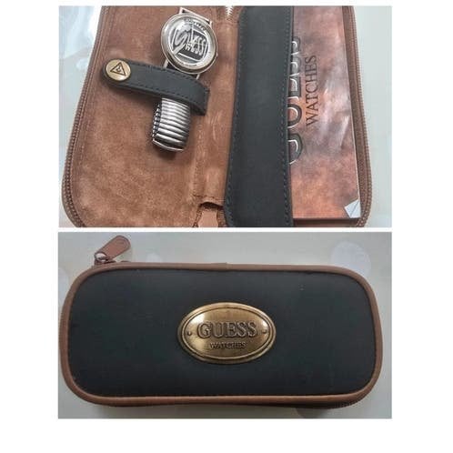 Guess horloge met nieuwe batterij in originele etui, Staal, Gebruikt, Staal, Verzenden