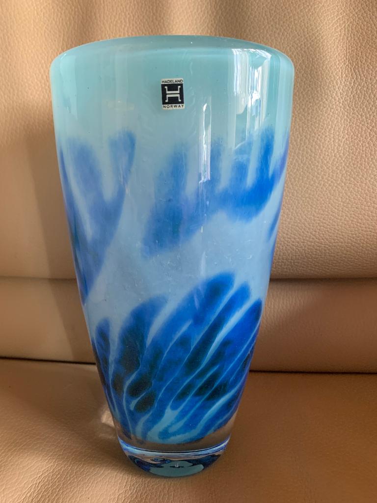 Glazen vaas Hadeland, blauw, Ophalen of Verzenden, Zo goed als nieuw, Blauw, Glas