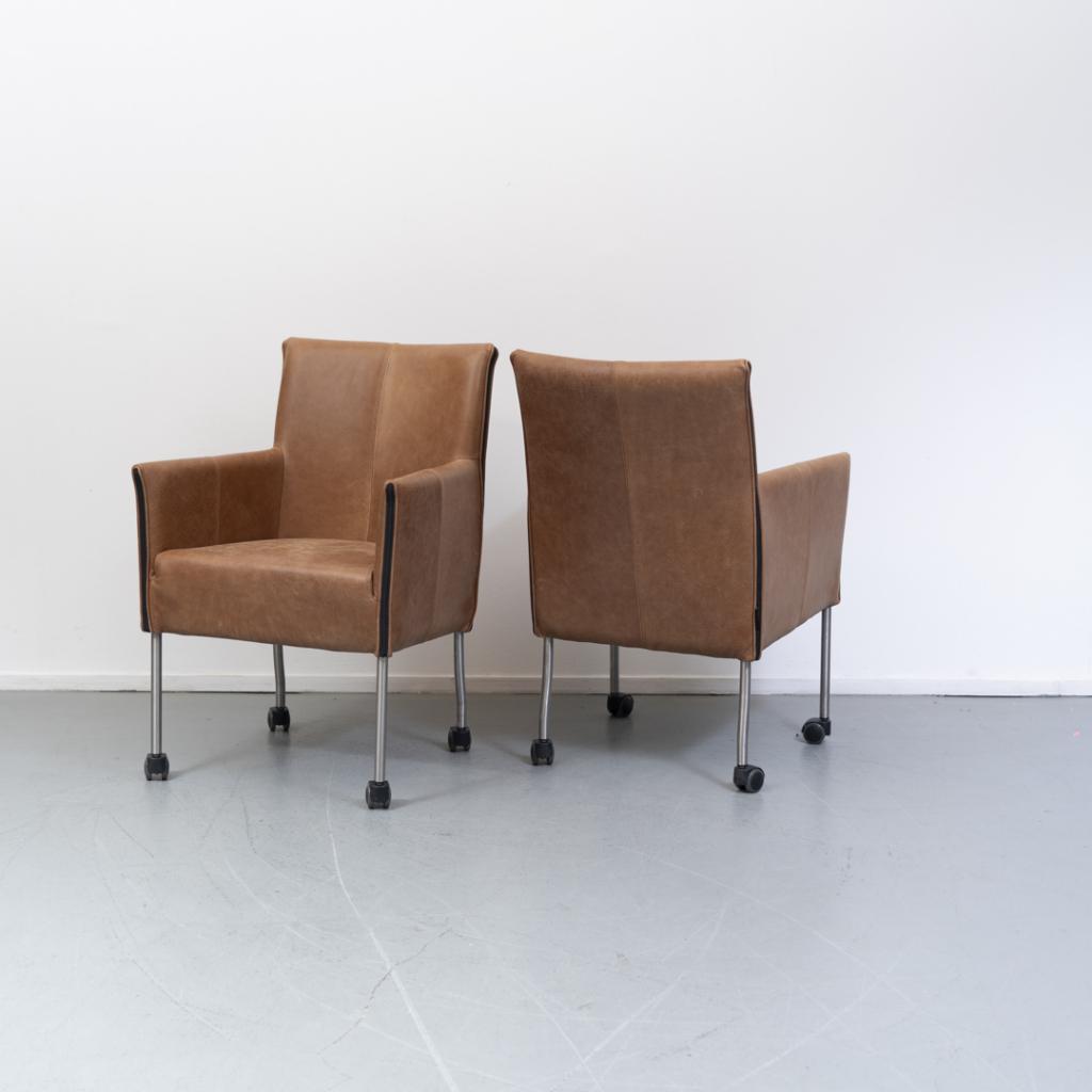 4x Milano Designer Eetkamerstoel Cognac Leer - RVS/Wiel, Huis en Inrichting, Stoelen, Niet ingevuld, Bruin, Niet ingevuld, Nieuw