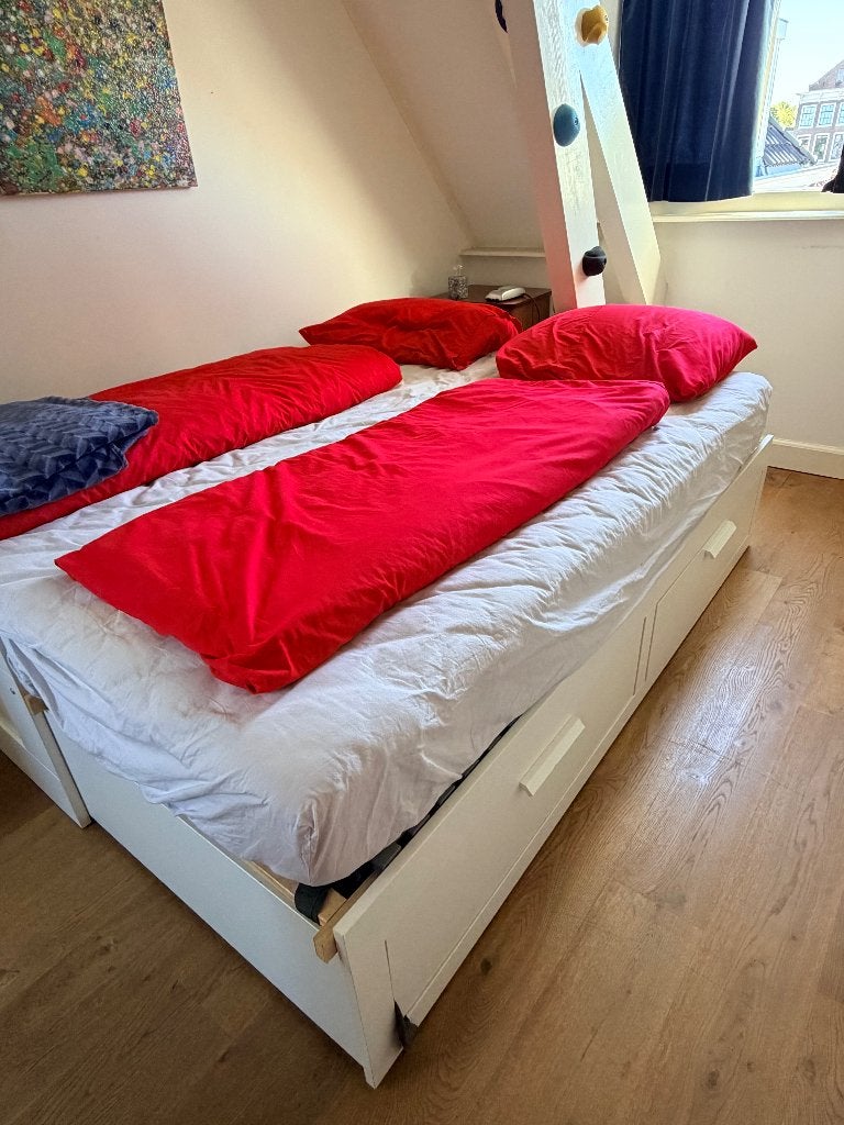 Ikea tweepersoonsbed compleet, Ophalen, Gebruikt, Wit, Tweepersoons
