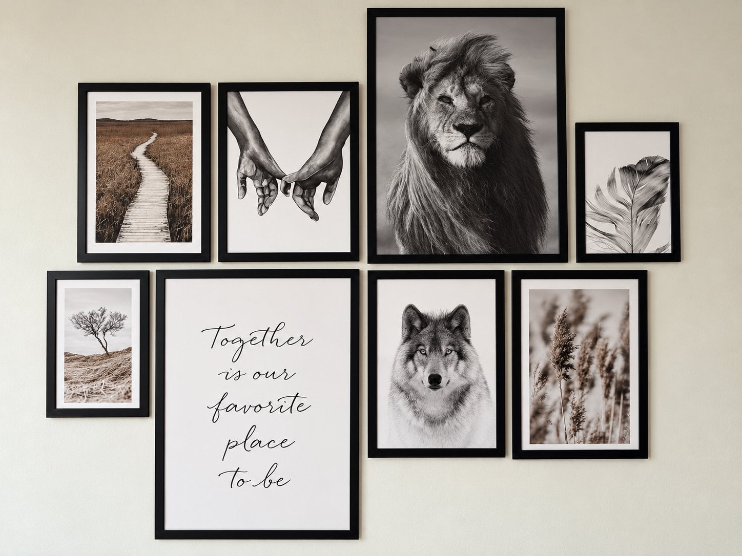 Set van 8 zwart-wit posters met lijsten, Ophalen, Nieuw, 100 tot 125 cm, Foto of Poster