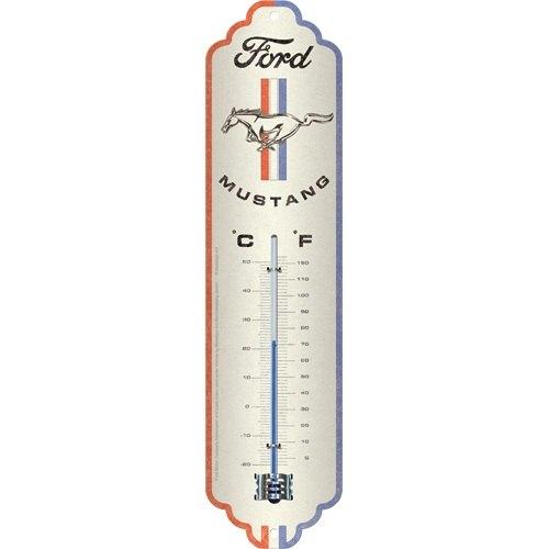 Ford Mustang Stripes reclame thermometer van metaal deco, Ophalen of Verzenden, Nieuw, Auto's