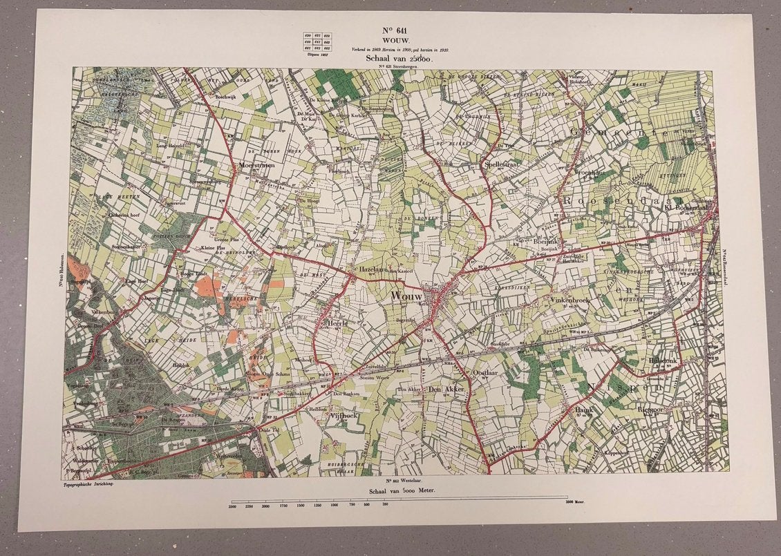 Mooie kaart van Wouw in 1920 (45cm x 32cm), Ophalen, 1800 tot 2000, Nederland, Landkaart
