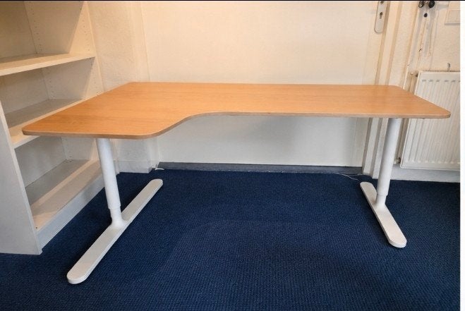 In hoogte verstelbaar hoekbureau, beukenfineer, 160 cm, Ophalen, Gebruikt, Hout, Hoekbureau