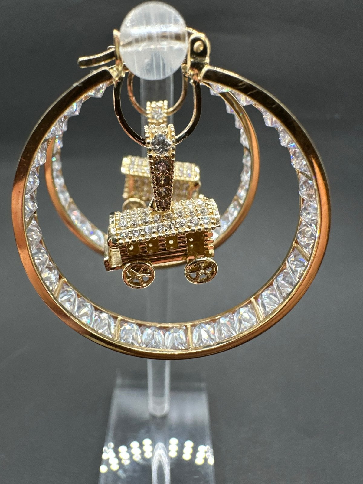 14k Gouden Woonwagen Oorbellen met Zirkonia, Met kristal, Hangers, Nieuw, Ophalen of Verzenden