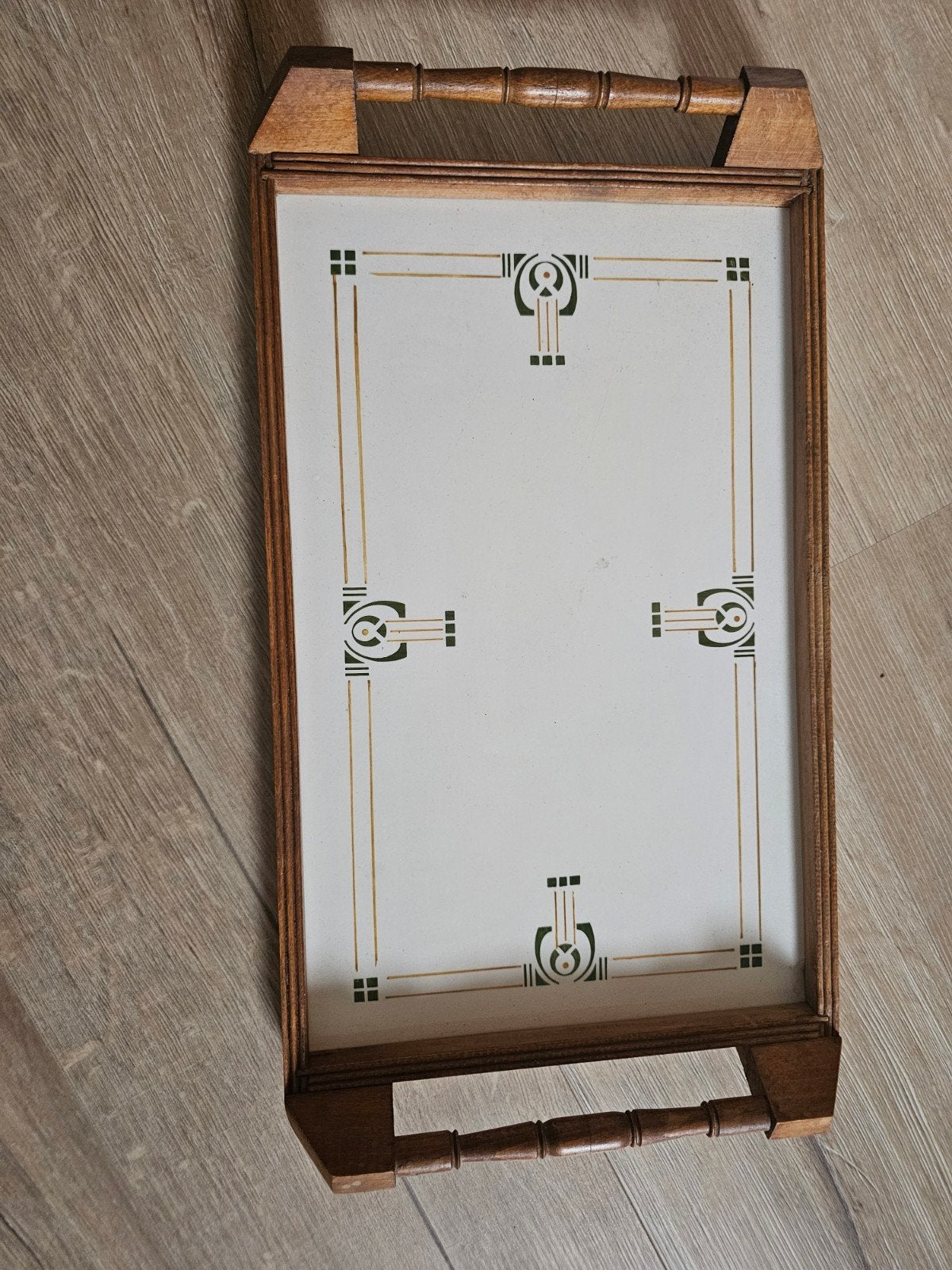 Vintage houten dienblad met art deco patroon van der hoef, Antiek en Kunst, Ophalen of Verzenden