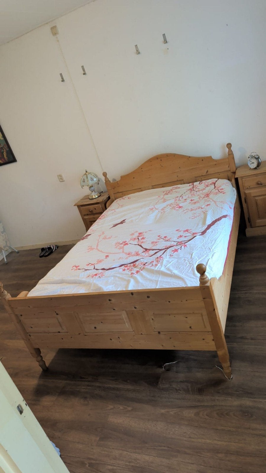 Twijfelaar bed massief grenen hout 140 x 200 auping bodem, Ophalen, Gebruikt, Tweepersoons, Grenen