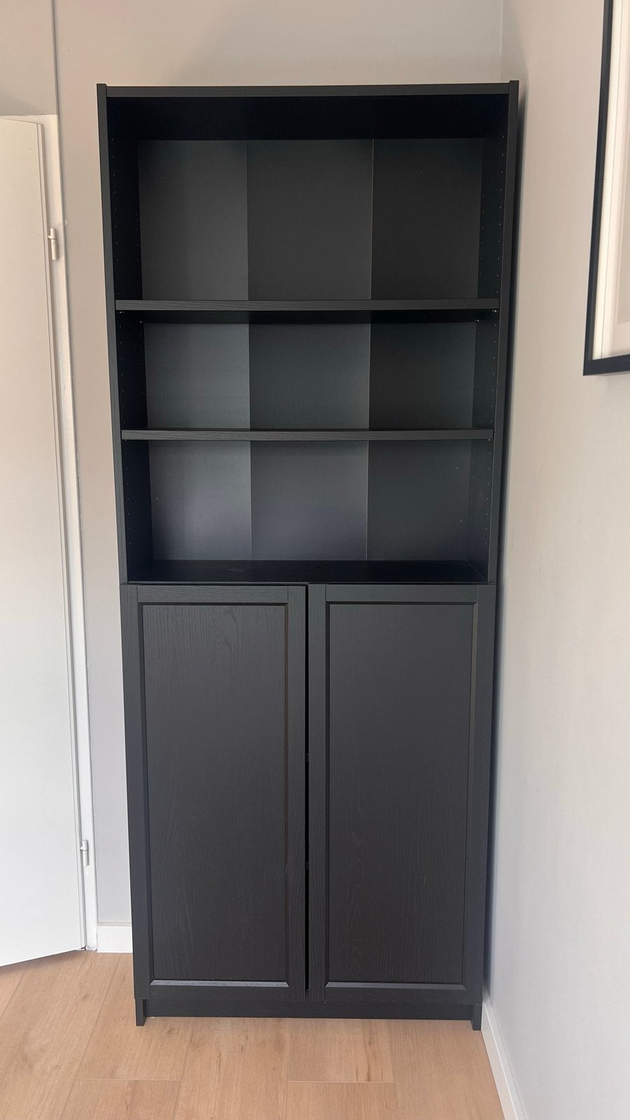 IKEA BILLY /OXBERG Boekenkast met deuren, zwart 80x30x202 cm, Huis en Inrichting, Ophalen, 200 cm of meer, 50 tot 100 cm, Zo goed als nieuw