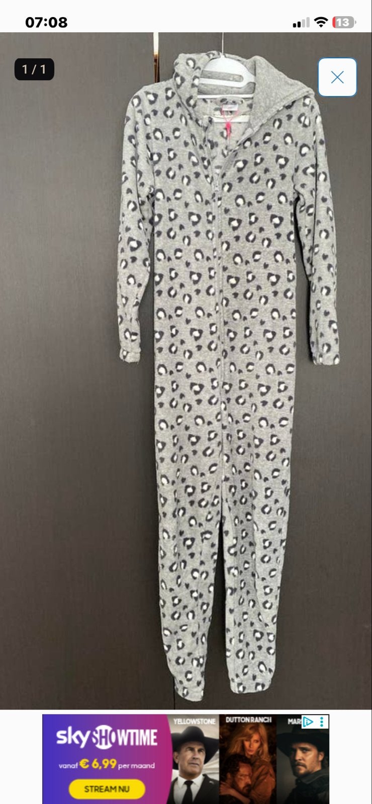 Grijze onesie met luipaardprint maat 158/164, Kleding | Dames, Ophalen of Verzenden, Zo goed als nieuw, Maat 34 (XS) of kleiner