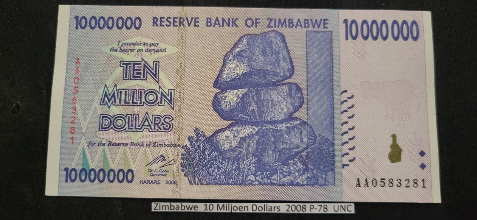 Zimbabwe 10 Miljoen Dollars 2008 P-78 UNC Bankbiljet, Ophalen of Verzenden, Los biljet