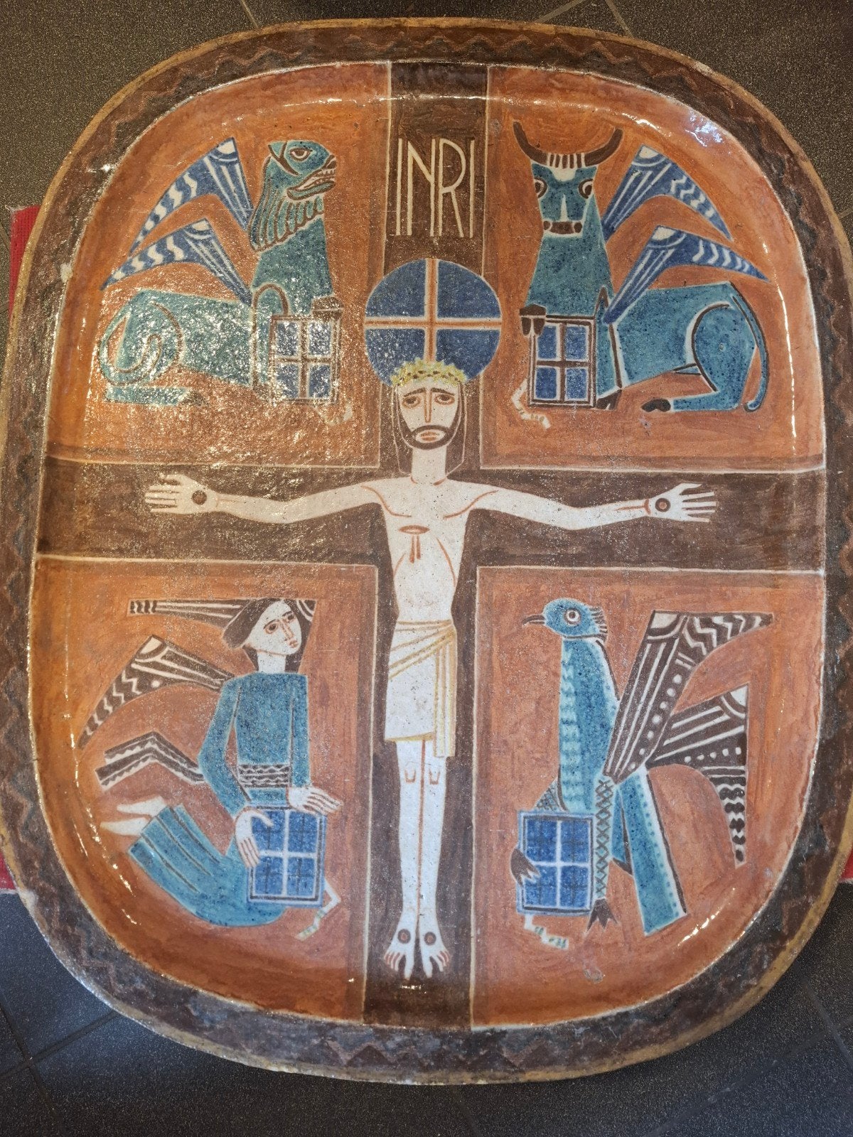 Unieke Gevelsteen: Kruisiging met Evangelisten, Ophalen of Verzenden