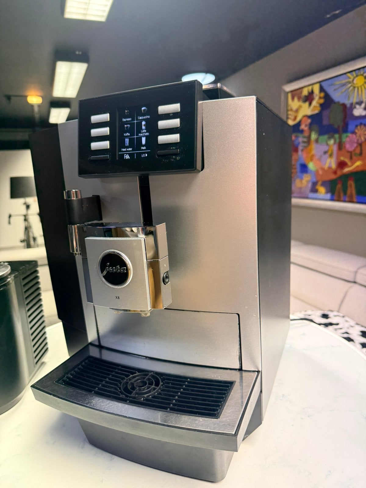 Jura X8 Platina koffiemachine met melkkoeler., Ophalen, Afneembaar waterreservoir, Gebruikt, 10 kopjes of meer