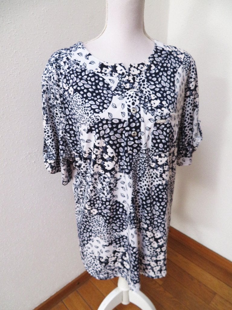 F28 apart kreukvrij blouse shirt blauw wit XL 46/48, Blauw, Maat 46/48 (XL) of groter, Ophalen of Verzenden, Zo goed als nieuw