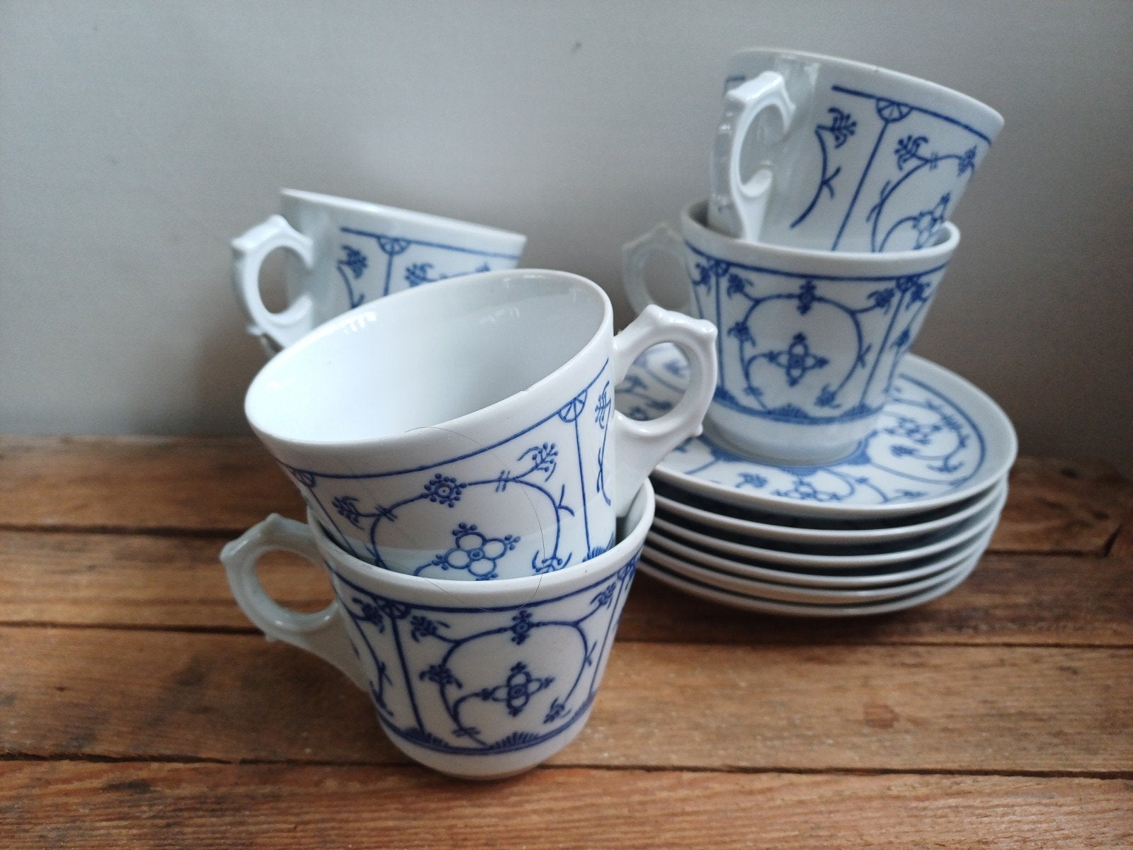 Vintage Jäger Eisenberg Blau Saks kop en schotels – 6 stuks, Ophalen of Verzenden