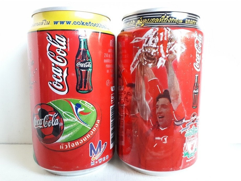 Coca-Cola Voetbalblikken uit Thailand 1998/1999, Verzamelen, Ophalen of Verzenden, Gebruikt, Verpakking