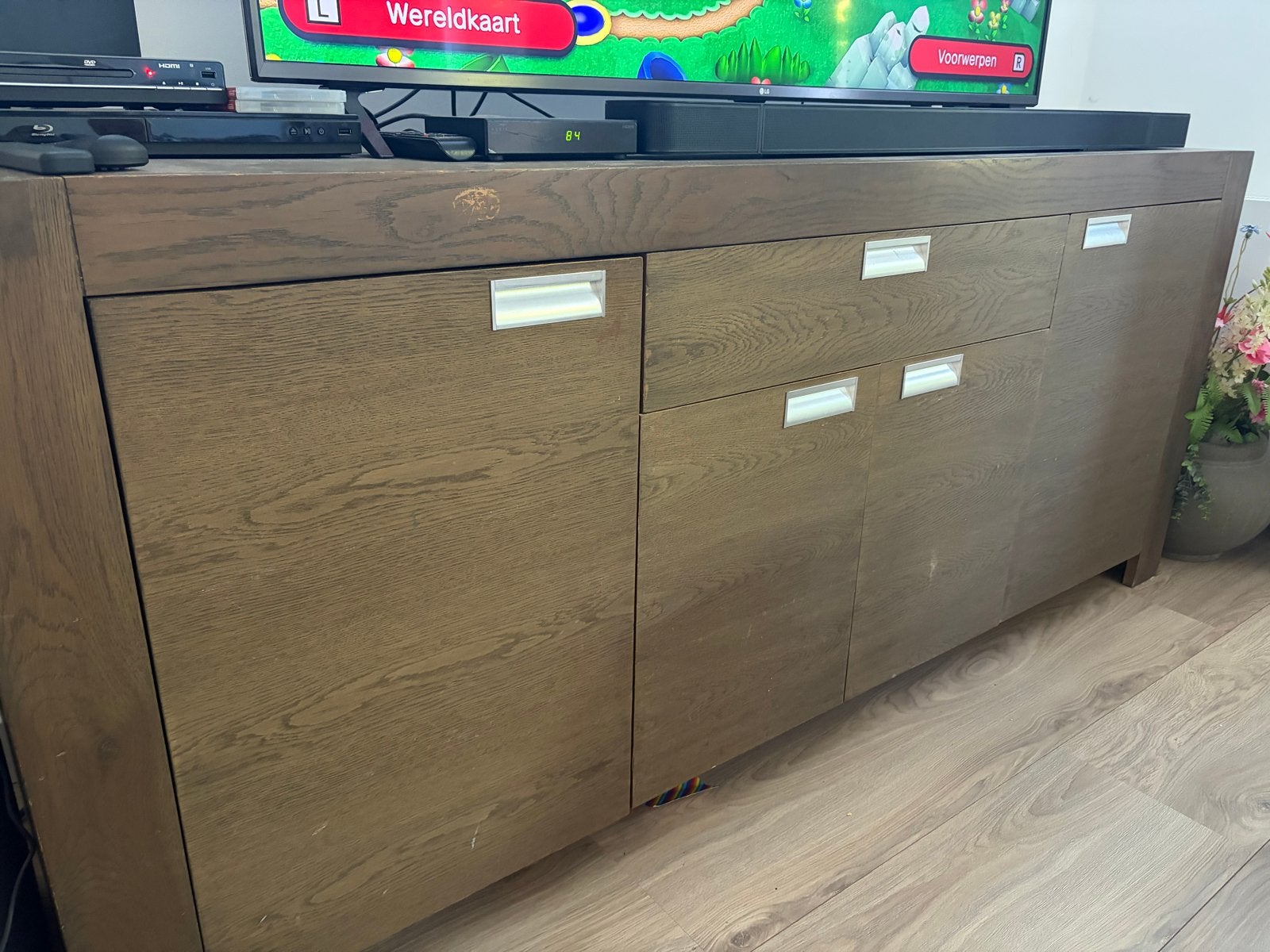 Eikenhouten dressoir met lades en deuren, Huis en Inrichting, Ophalen, Gebruikt, 150 tot 200 cm, Eikenhout