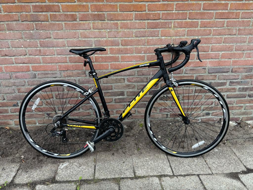 Elite Pau 28 Inch Racefiets 14 Versnellingen Zwart-Okkergeel, 28 inch, Gebruikt, 10 tot 15 versnellingen, Aluminium