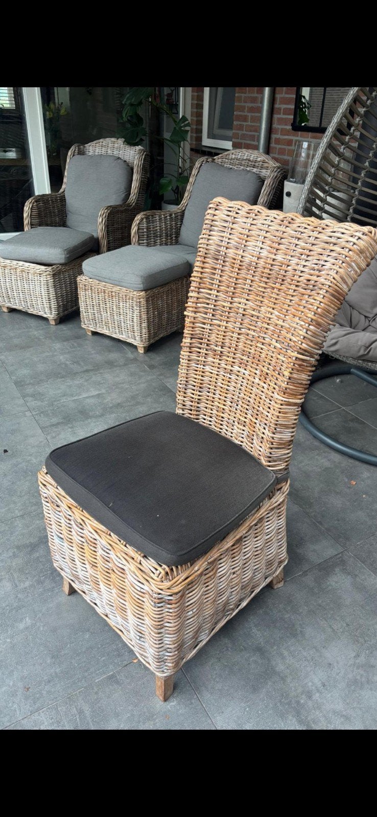 6 Rieten tuinstoelen, Tuin en Terras, Ophalen, Gebruikt, Rotan