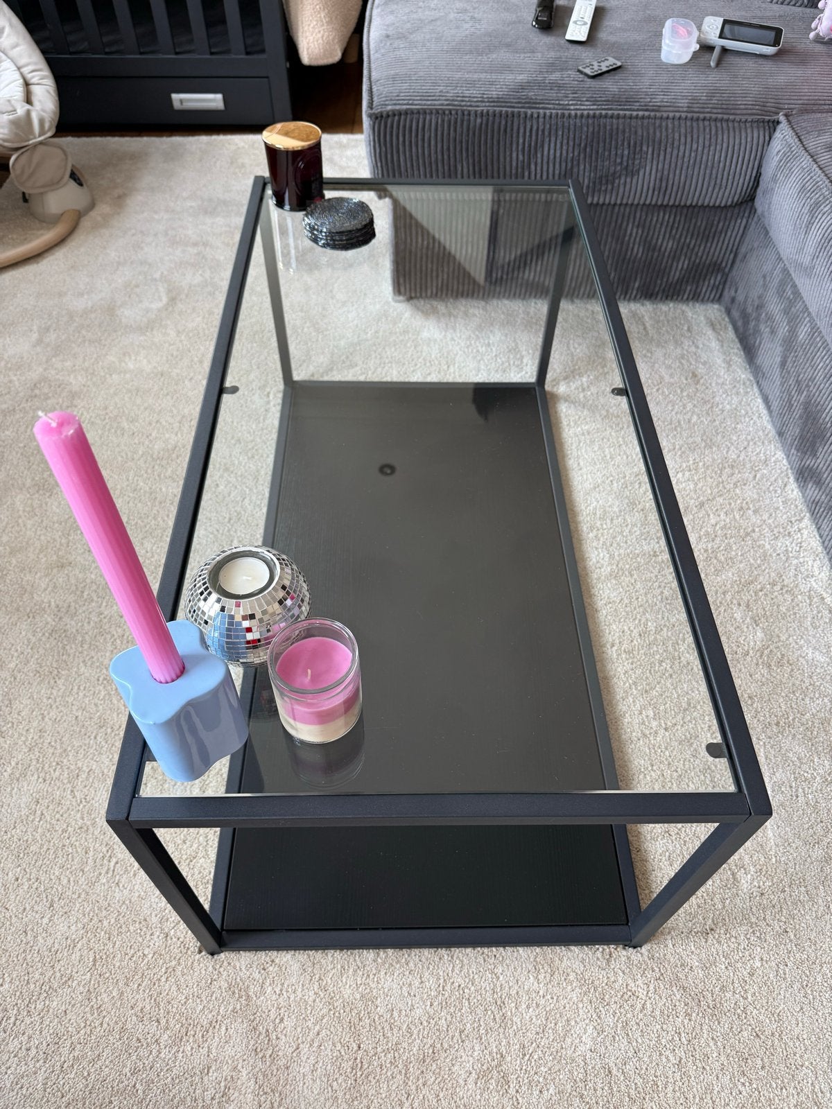 Moderne salontafel met glas en metaal, Ophalen, 100 tot 150 cm, 50 tot 100 cm, Rechthoekig