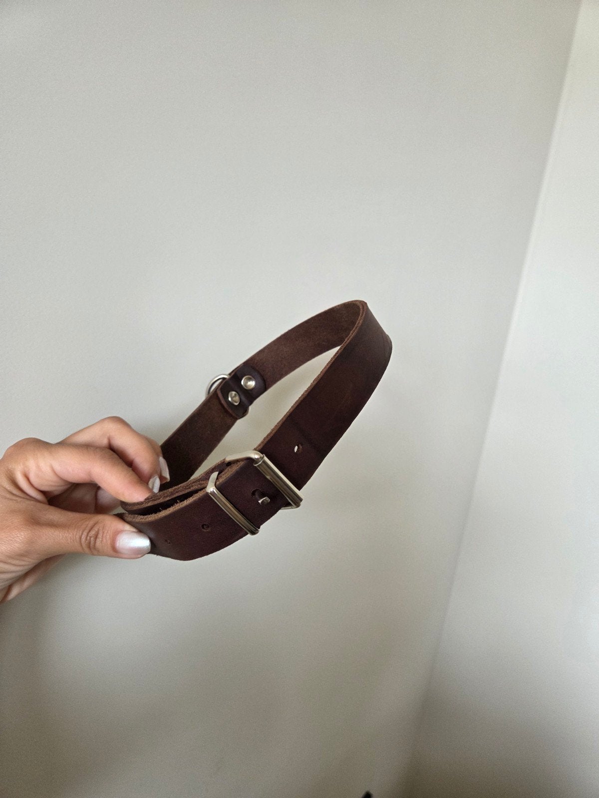 Donkerbruine leer halsband maat L, Ophalen, Nieuw
