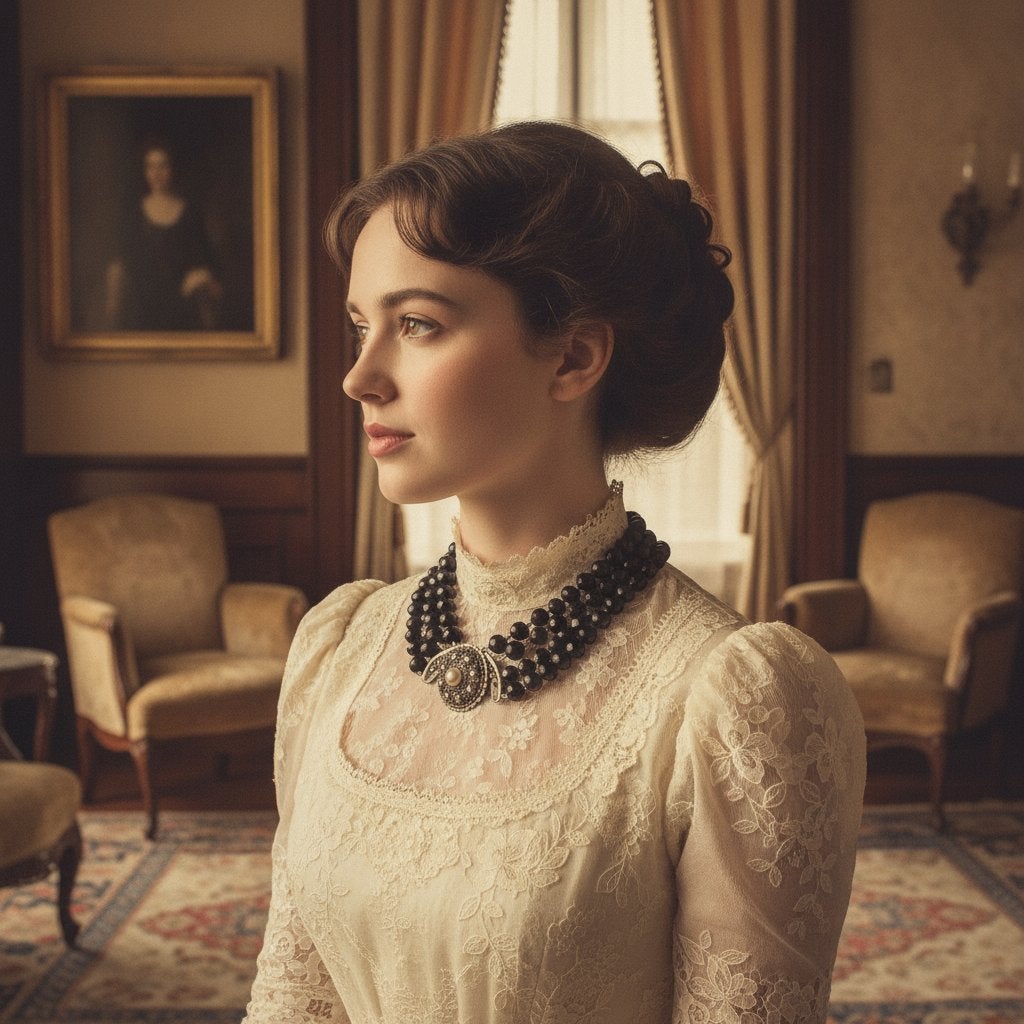 Gitten ketting met zilveren slot, ca. 1900
