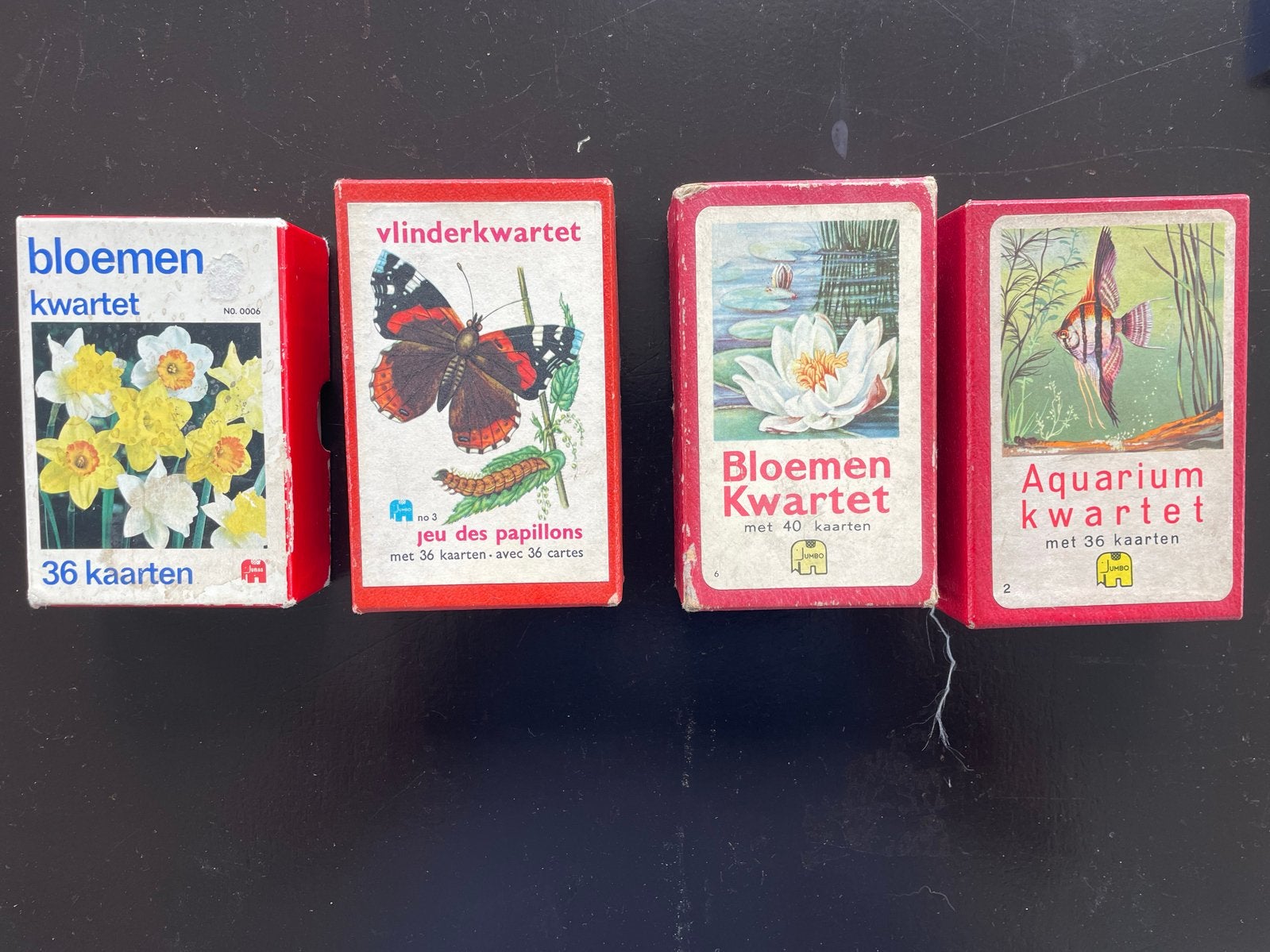 Vintage Kwartet Spellen Collectie: Bloemen, Vlinders, Aquari, Drie of vier spelers, Ophalen of Verzenden, Gebruikt