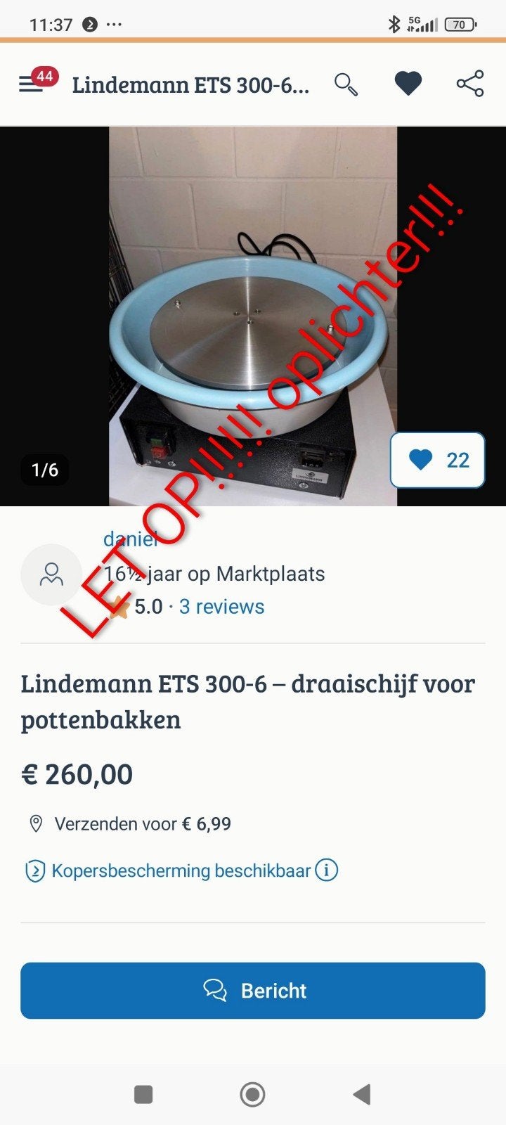 lindeman ets 300- 6 pottenbakken draaischijf, Ophalen of Verzenden