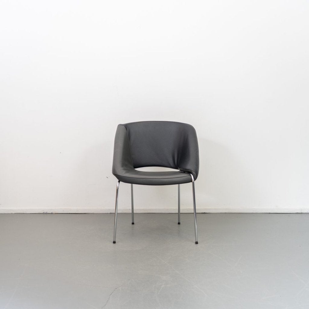 Leolux Mobius Stoel Antraciet/Zwart Leer - Chroom, Niet ingevuld, Zo goed als nieuw, Niet ingevuld, Niet ingevuld