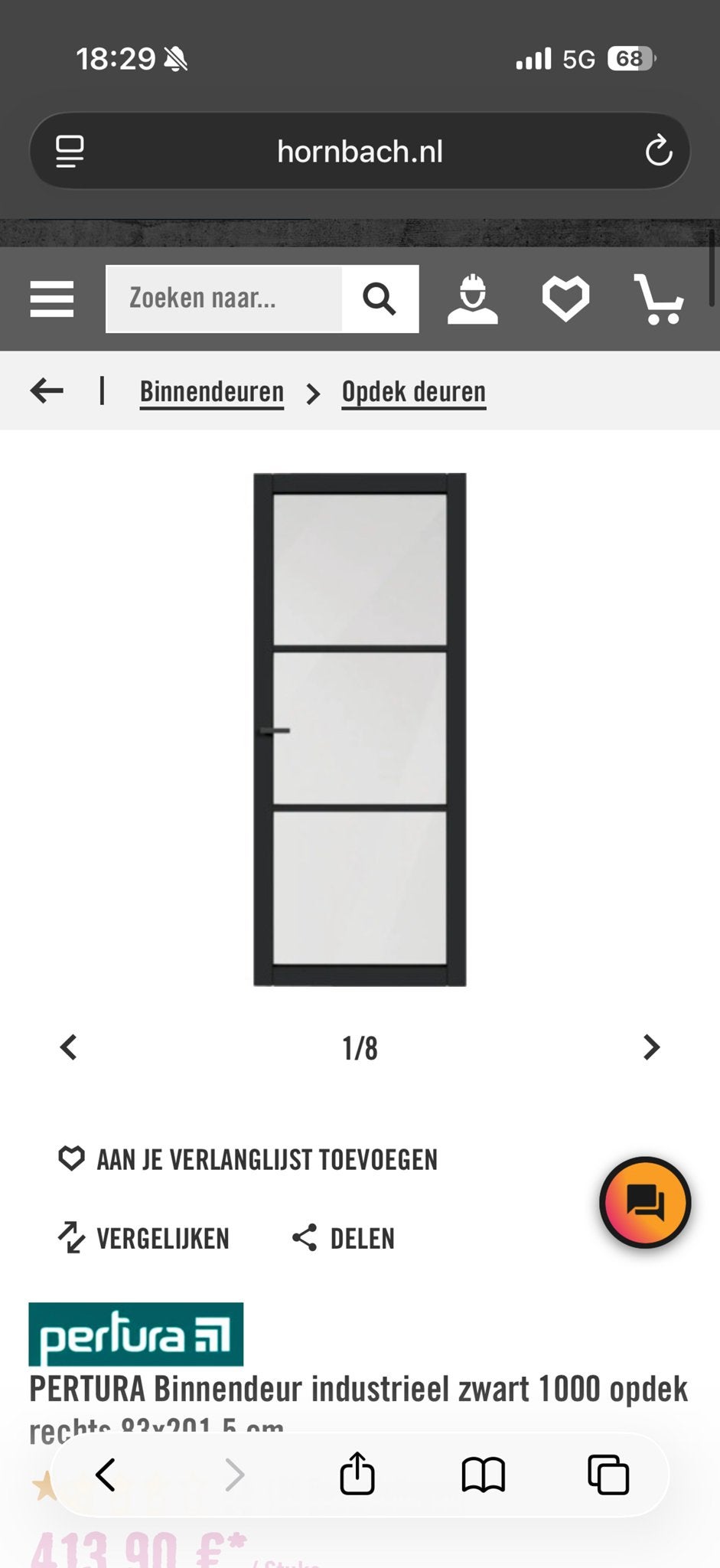 PERTTURA Binnendeur industrieel zwart 83x201,5 cm, 80 tot 100 cm, Binnendeur, Nieuw, Ophalen of Verzenden