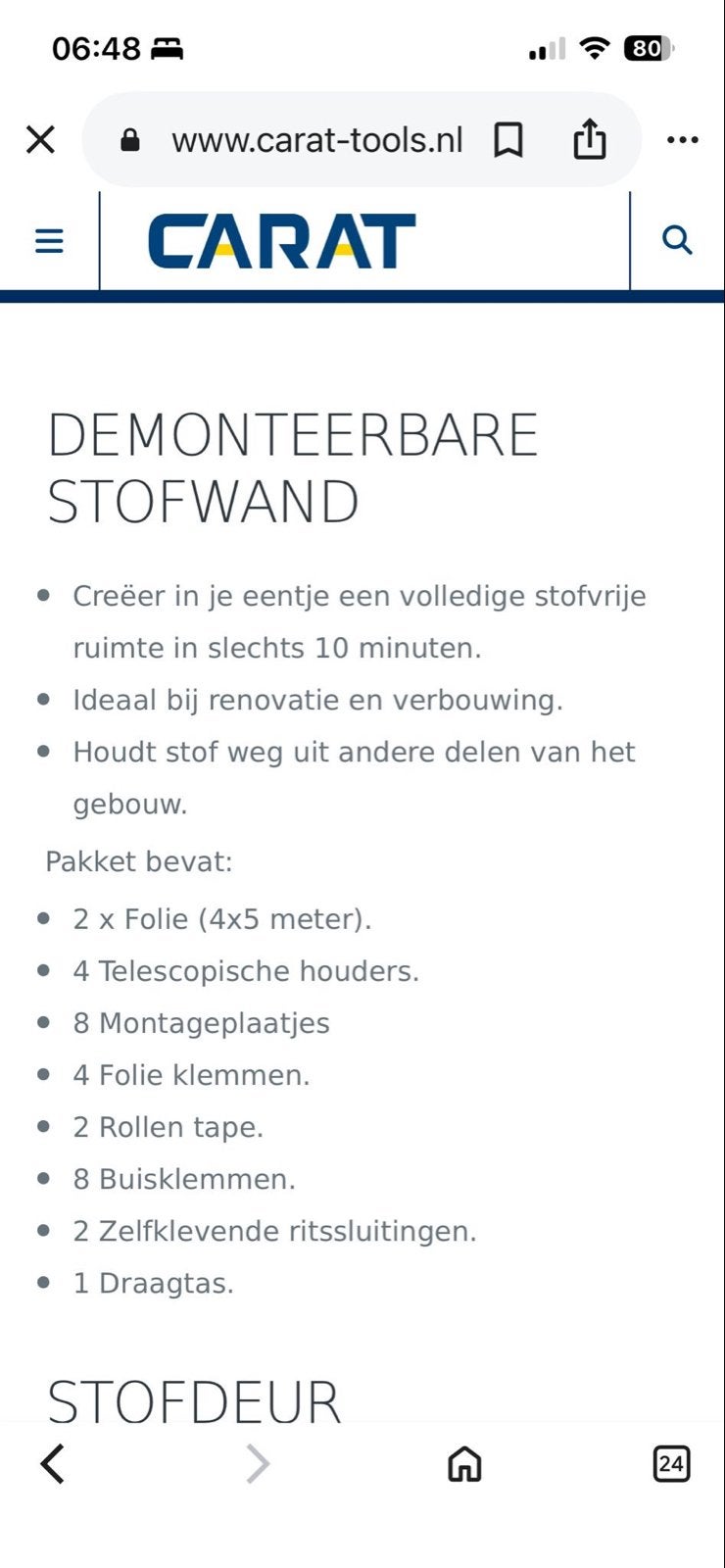 Carat Demonteerbare Stofwand - Stofvrije Ruimte in 10 Min, Ophalen, Gebruikt