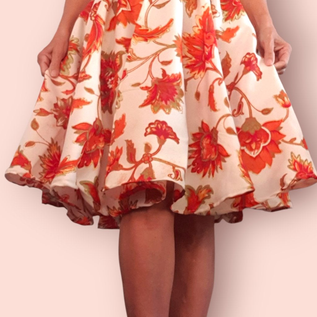 Zwierige rok oranje bloemen recycled past mt 38 tot ca 46, Maat 38/40 (M), -, Meerkleurig, -